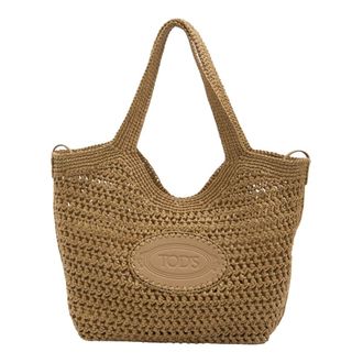 Tod's Tods, Shoulder Bags, female, Beige, Size: ONE SIZE Crochet Raffia Shopping Bag