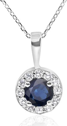 Pompeii3 1 ct Blue Sapphire & Diamond Halo Pendant 14k White Gold & 18 Chain