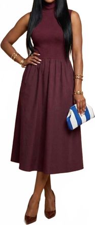 Naked Zebra Mock Neck Mixed Media Dress In Burgundy