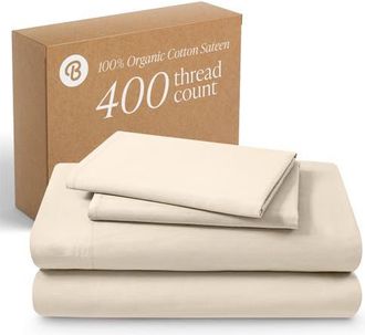 Bare Home 400 Thread Count Organic Cotton Sateen Sheet Set - Split Head King in Sand at Nordstrom