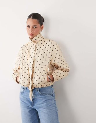 Miss Selfridge Giacca a vento a pois color cioccolato con dettagli smerlati-Multi