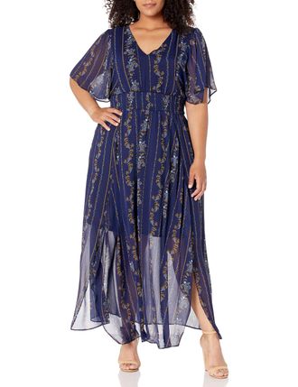 City Chic Womens Plus Size Floaty Maxi Dress wth Shirred Waist Detail, Paisley Playa, XXL