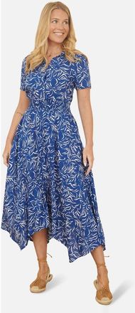 Yumi Printed Midi Ruched Shirt Dress in Blue at Nordstrom, Size 10