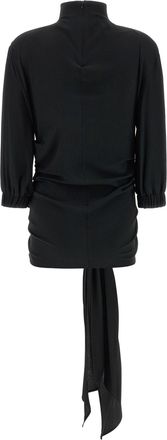 The Attico Silk-Blend Crepe with Sash Waist Blouse - Black