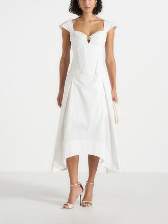 Mani&egrave;re De Voir Faith Cap Sleeve Corset Cotton Midi Dress in White at Nordstrom, Size 4