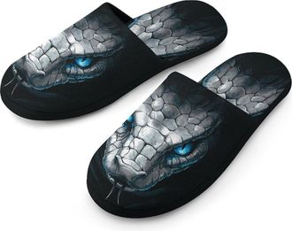 Generic Angry Snake with Blue Eyes Mens Flannel Slipper Soft Comfy House Shoes Non Slip Winter Warm Indoor Outdoor Slippers