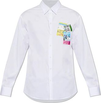 Dsquared2 Shirt met patches - Heren - Casual Overhemden - Wit - S - Katoen - Overhemden