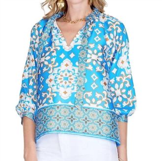Jade Yoga Peasant Top In Kaleidoscope Border