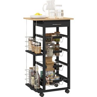 HOMCOM Carrito De Cocina Con Ruedas Carrito Multiusos Con Caj&oacute;n 4 Cestas Extra&iacute;bles De Metal Y Bastidores 47x37x83 Cm Negro