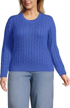 Lands End Plus Size Drifter Classic Cable Crew Neck Sweater in Clear Blue at Nordstrom, Size 3X