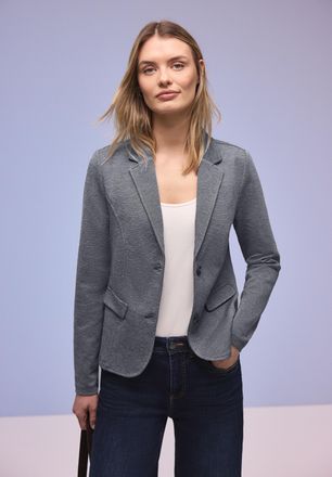 Street One Jackenblazer STREET ONE, Damen, Gr. 34, shadowed navy, Piqu&eacute;, Obermaterial: 71% Polyester, 26% Viskose, 3% Elasthan, unifarben, tailliert h&uuml;ftbedecken