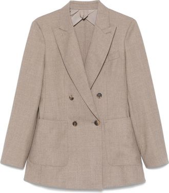 Max Mara Beige Textured Notched Lapel Blazer