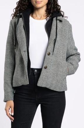 Thread & Supply Alejandra Herringbone Coat with Bib Hoodie in Charcoal Melange at Nordstrom, Size Medium