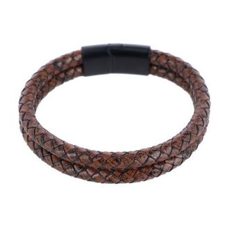 Trafalgar Store Loose Fit Simple 2 Band Braided Secure Clasp Leather Bracelet in Brown at Nordstrom