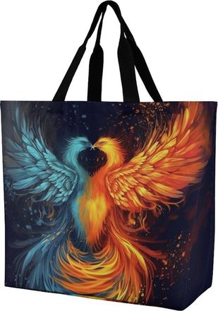 Generic Fire And Water Phoenix Grocery Bag Portable Women Handbag Reusable Shopping Bags For Daily Use College Travel