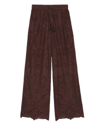 Ermanno Scervino Wide-Leg Muslin Trousers With Sangallo Embroidery And Tassel Drawstring