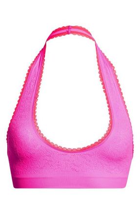 Free People Sweet Point Seamless Halter Bralette in Pink Fushions Combo at Nordstrom, Size X-Small