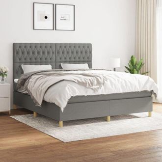 vidaXL Vidaxl - Cama Box Spring Con Colch&oacute;n Tela Gris Oscuro 180x200 Cm