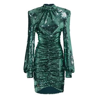 Philipp Plein Midi Jurk met Kristallen - Dames - Feestkleedjes - Groen - XS - Polyester - Kleedjes