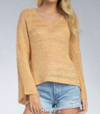 Elan Open Knit Sweater In Camel