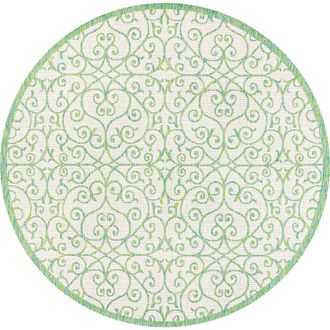 Jonathan Y Designs Madrid Vintage Filigree Textured Weave Indoor/Outdoor Round Area Rug in Cream/green at Nordstrom, Size 5Ft 0In X 5Ft 0In