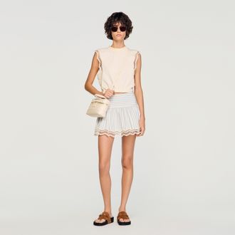 Sandro Cropped cotton T-shirt with lace