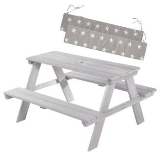 Roba Roba Panca Con Tavolo Per Bambini Picnic + Cuscini - Per Esterno E Giardino - Resistente Alle Intemperie - 4 Posti - Per Campeggio - Motivo Con Stelli
