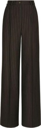 Dolce & Gabbana Bruine Fijne Gestreepte Wol Palazzo Broek - Dames - Wijde Broeken - Bruin - L - Wol - Broeken
