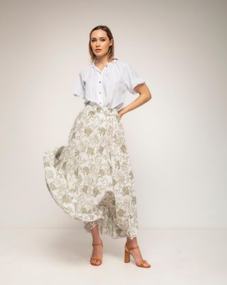 Tantra Lange uitlopende bloemenprint rok met elastische taille