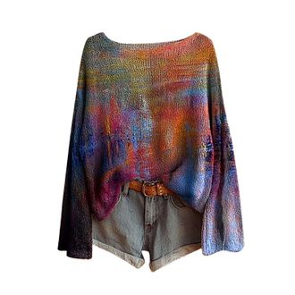 Generic Fairisle Norwegian Womens Jumpers Ethnic Art Print Casual Pullover Knitted Sweaters for Women UK Fashion Long Sleeve Tops Chenille Crewneck Blouse War