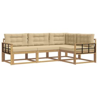 vidaXL Conjunto De Sof&aacute;s De Exterior Con Coj&iacute;n 3 Pcs Y Beige Poli&eacute;ster Vidaxl