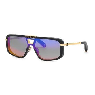 Philipp Plein Philipp Plein Sunglasses Aviator Full Rim, Black Frame And Smoke Rainbow Mirror Lens Spp008M703V