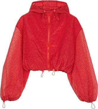 Cecilie Bahnsen Cropped Floral Embroidered Blouson Jacket with Ruffled Features