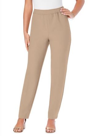 Roaman's Petite Plus Size Classic Bend Over Structured Straight Leg Pull-On Pant in New Khaki at Nordstrom, Size 34Short