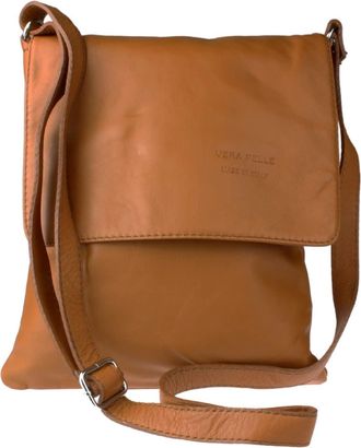Girly HandBags Womens Genuine Soft Leather Italian Cross Body Messenger Bag Vera Plelle Shoulder Bag Flap Zipper - Light Tan