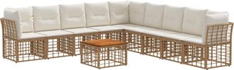 vidaXL Conjunto De Sof&aacute;s De Exterior 10 Uds. Natural Y Crema Poli&eacute;ster Vidaxl