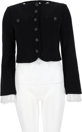 Self Portrait Cropped Structured Jacket with Lace-Trimmed Cuffs