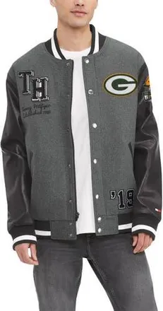 Tommy Hilfiger Mens Tommy Hilfiger Heather Gray/Black Green Bay Packers Gunner Full-Zip Varsity Jacket at Nordstrom, Size Xx-Large