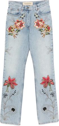 Valentino Geborduurde denim broek - Dames - Regular Fit Jeans - Blauw - W25 - Denim - Jeans