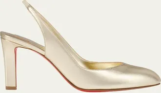 Christian Louboutin 85mm Fannylove Metallic Leather Slingback Pumps