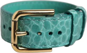 Dolce & Gabbana Cintur&oacute;n de Piel con Estampado de Cocodrilo - Accessories - Mujer - Azul - ONE SIZE
