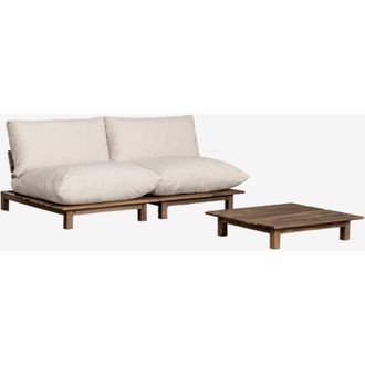Sklum Sklum - Conjunto De Jard&iacute;n Con Sof&aacute; Modular Reclinable De 2 Piezas Y Mesa De Centro En Madera De Acacia Brina
