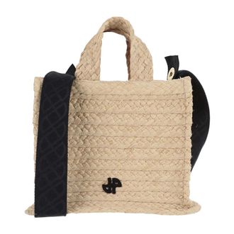 Patou Raffia Handbag with Contrasting Logo Detail