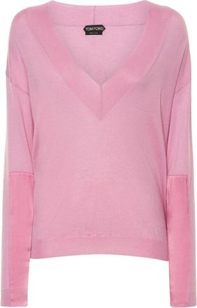 Tom Ford Cashmere en Zijde V-hals Trui - Dames - Cashmere truien - Roze - XL - Truien & Vesten