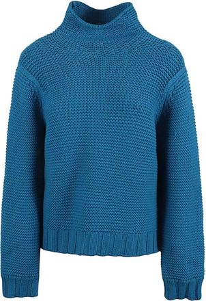 Liviana Conti Blauwe Hoge Hals Trui Ovetto Ontwerp - Dames - Coltruien - Blauw - XS - Truien & Vesten