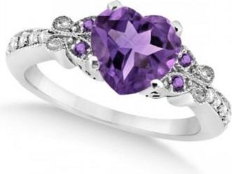 Allurez Butterfly Amethyst & Diamond Heart Engagement Ring 14K W Gold 2.48ct