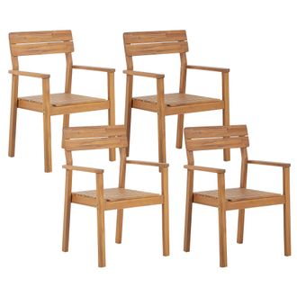 Beliani Conjunto De 4 Sillas De Madera De Acacia Clara Con Reposabrazos R&uacute;stico Jard&iacute;n Exterior Fornelli