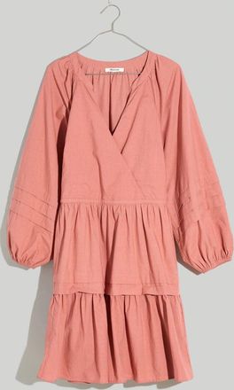 Madewell Wrap Mini Dress Women Pink Crinkle Poplin Tiered Ruffle Hem JDM1192