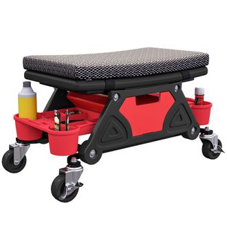 HOMCOM Rolling Mechanic Stool - 135kg Capacity Workshop Stool - Black | TJ Hughes