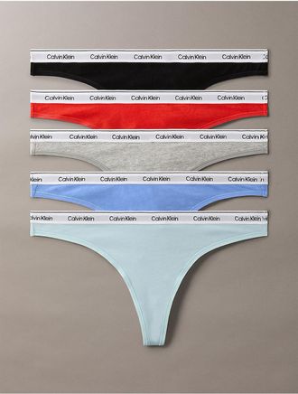 Calvin Klein Womens Icon Logo 5-Pack Thong - Blue - XL